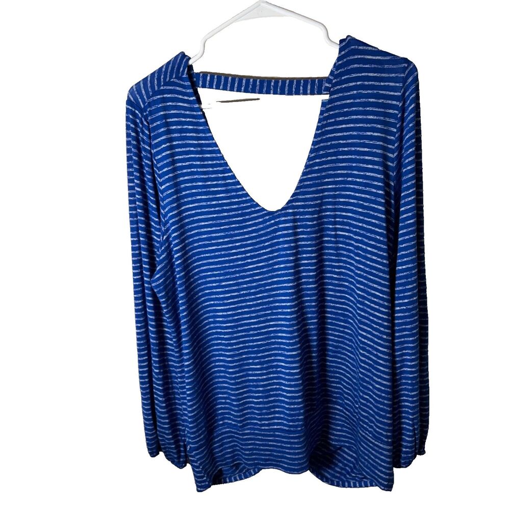 Liverpool T-Shirt Women's XL Blue Striped Open Back Long Sleeve Casual Top